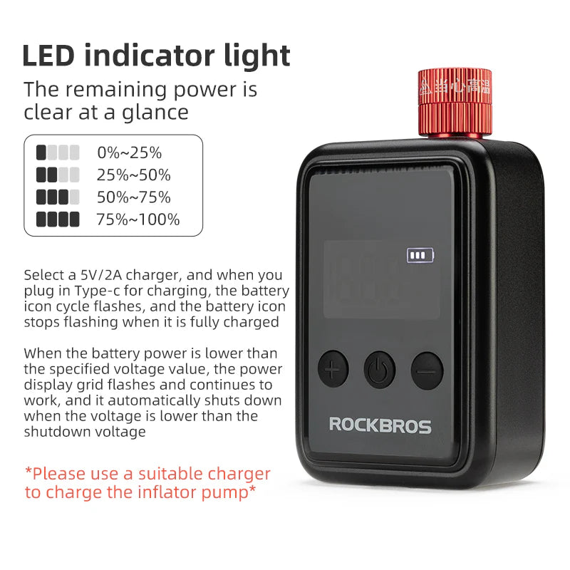 ROCKBROS Portable Electric Bicycle Bike Tire Ball Pump 150PSI LED Digital Gauge