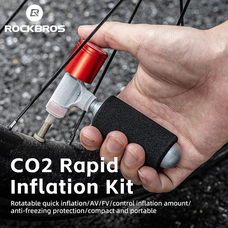 ROCKBROS Bicycle CO2 Pump Head With Gauge Compact MTB Bike Tire Inflation Head