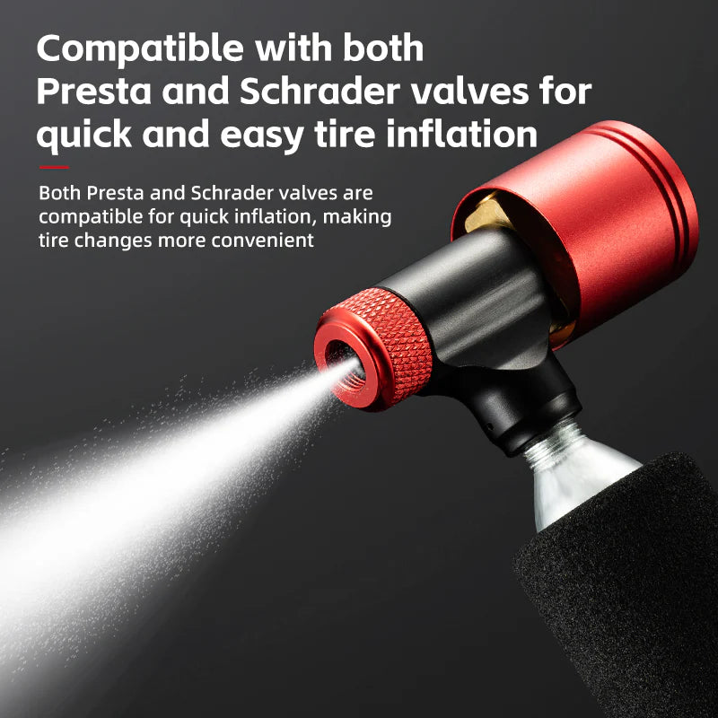 ROCKBROS Bicycle CO2 Pump Head With Gauge Compact MTB Bike Tire Inflation Head