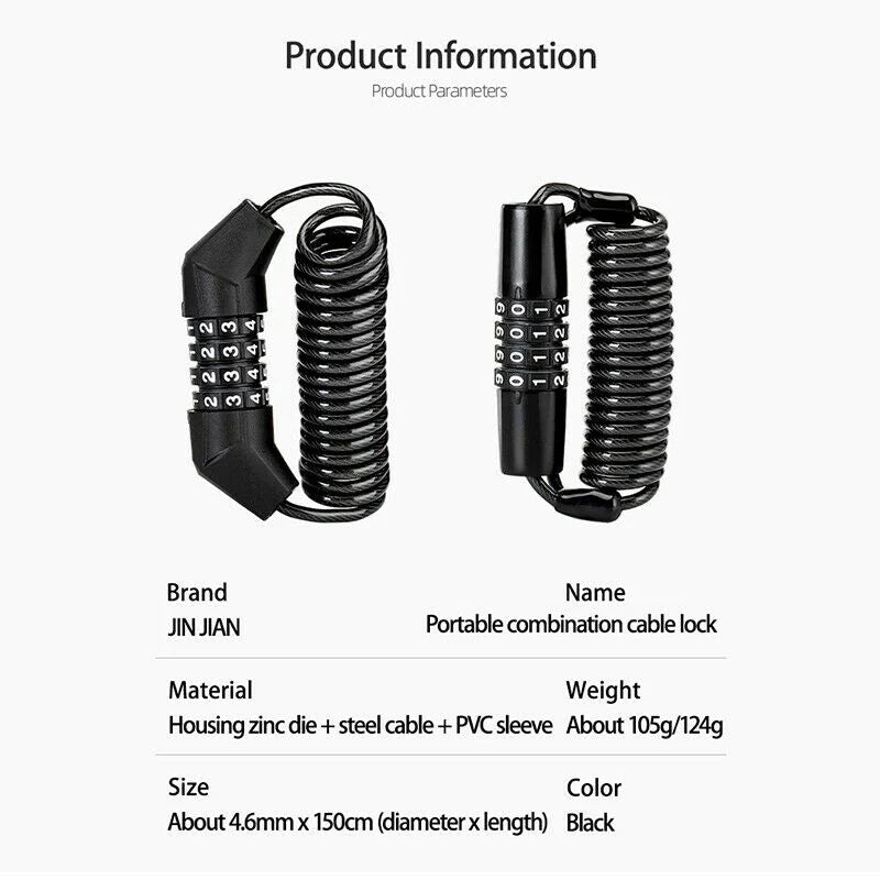 JIN Bicycle Cable Lock Bike Anti-theft Lock Mini 1.5m Bicycle Security Password