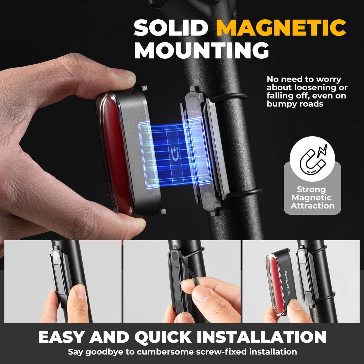 ROCKBROS Magnetic Smart Tail Light with Brake Sensing IPX6 Waterproof