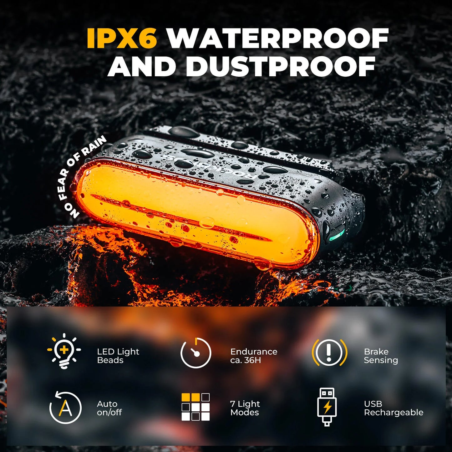 ROCKBROS Magnetic Smart Tail Light with Brake Sensing IPX6 Waterproof
