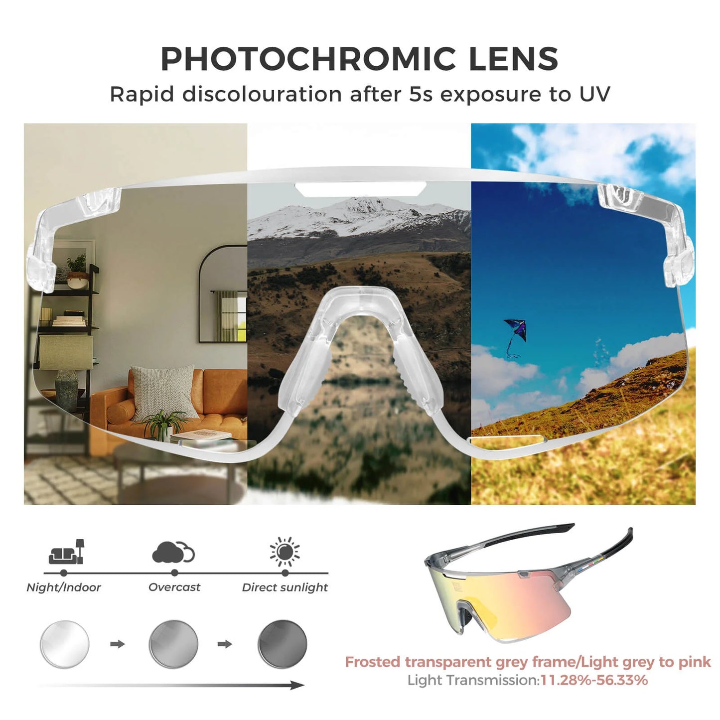【ROAD TO SKY】 Photochromatic Cycling Sunglasses-BOUNDLESS (includes two extra lenses)