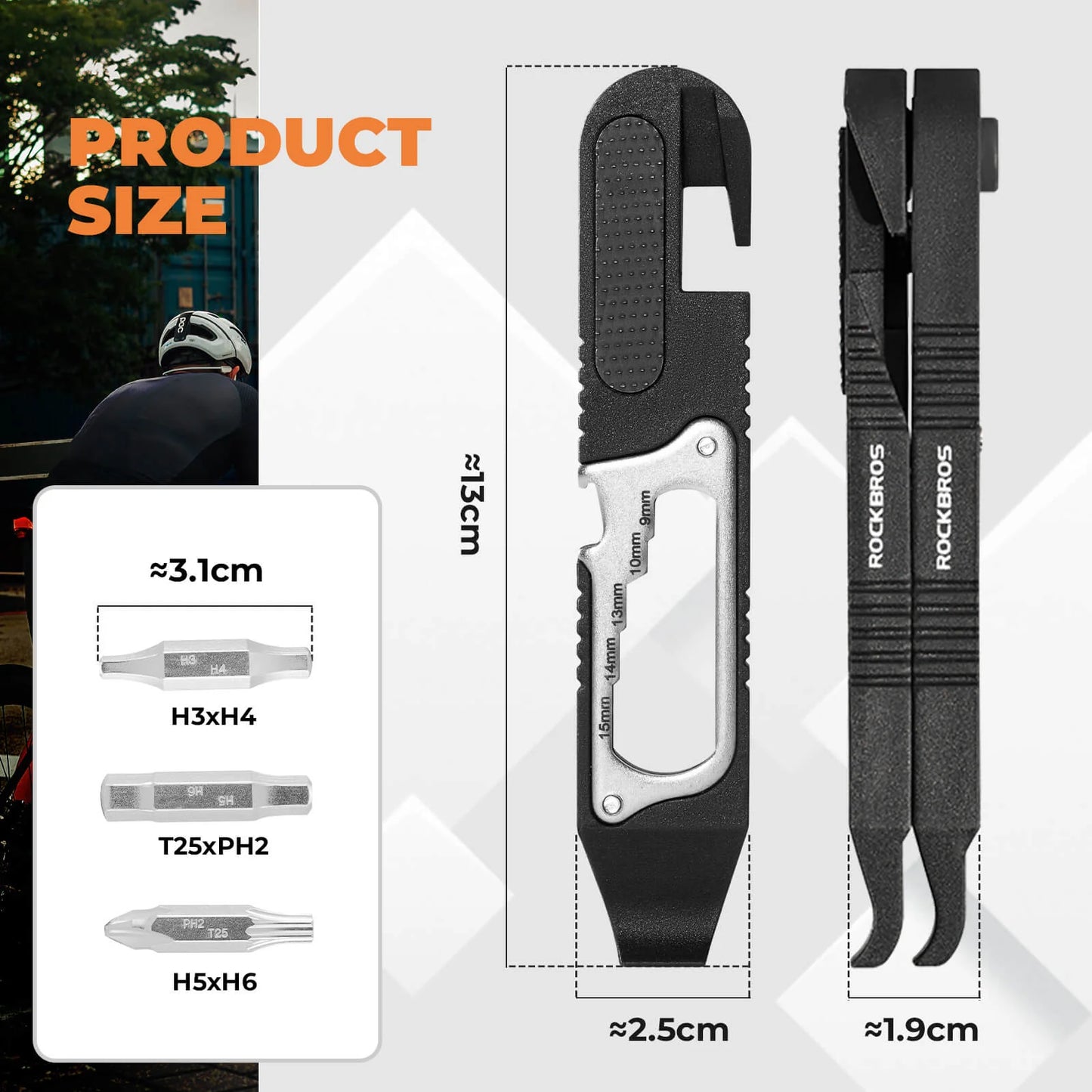 ROCKBROS Bike Bicycle Tire Lever Portable Multi-function Hex Wrench Spoke Hook Tool Kit