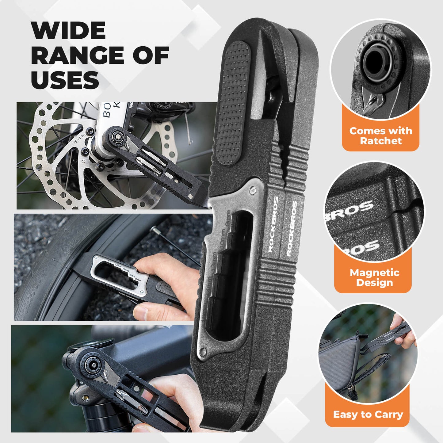 ROCKBROS Bike Bicycle Tire Lever Portable Multi-function Hex Wrench Spoke Hook Tool Kit