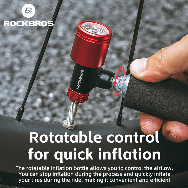 ROCKBROS Bicycle CO2 Pump Head With Gauge Compact MTB Bike Tire Inflation Head