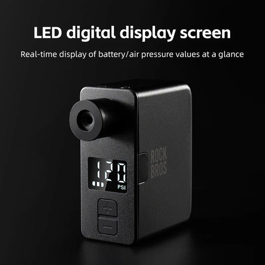 ROCKBROS AS1 PRO Portable Mini Electric Bike Pump - 120PSI with LED Screen