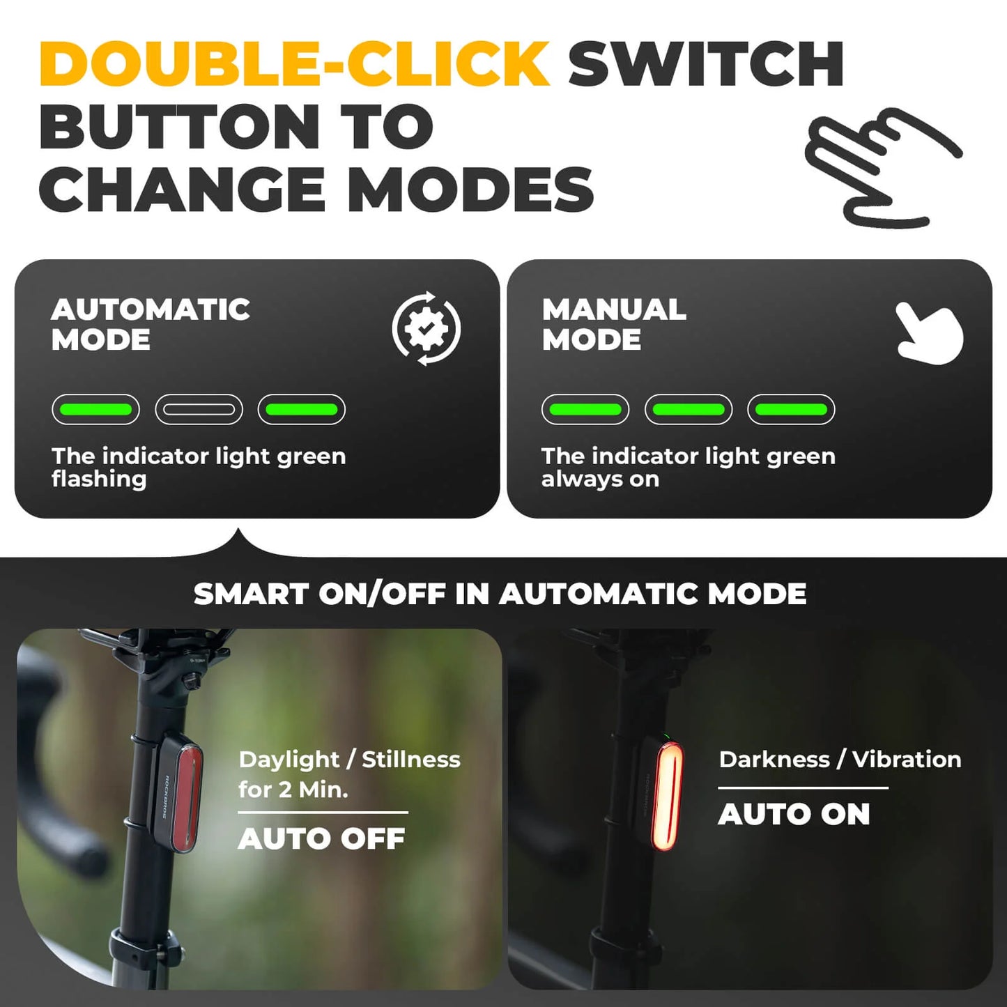 ROCKBROS Magnetic Smart Tail Light with Brake Sensing IPX6 Waterproof