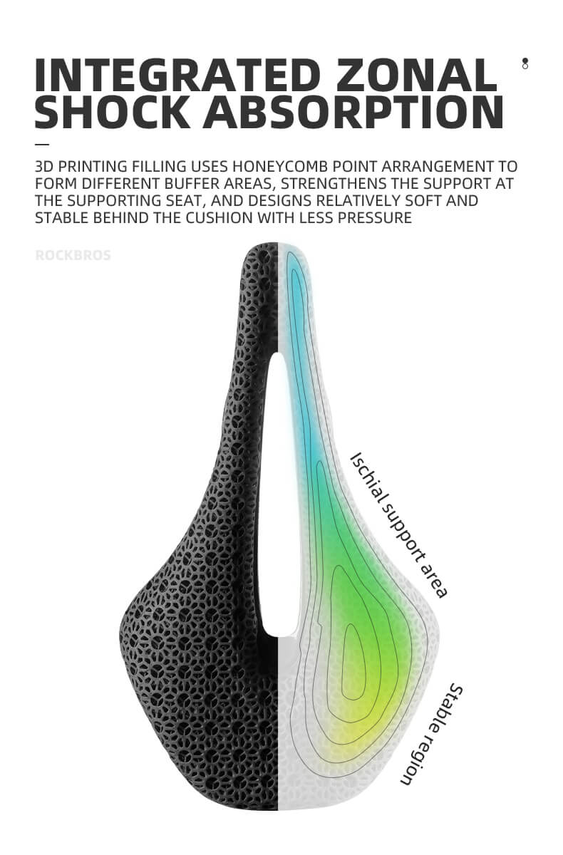 ROCKBROS Ultralight Carbon Fiber Road Racing Saddle - 3D Printed Hollow & Shockproof Design
