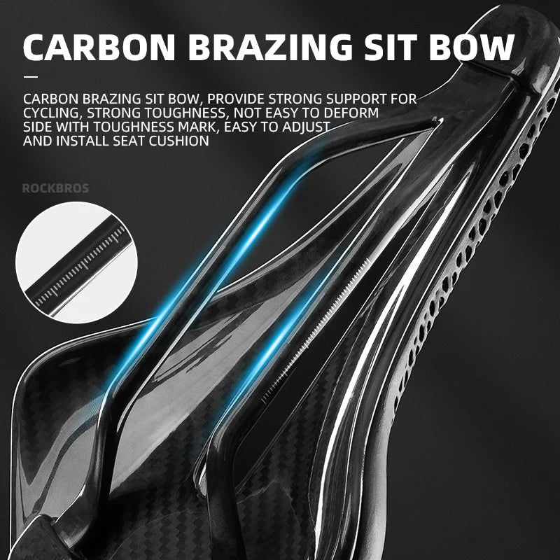 ROCKBROS Ultralight Carbon Fiber Road Racing Saddle - 3D Printed Hollow & Shockproof Design
