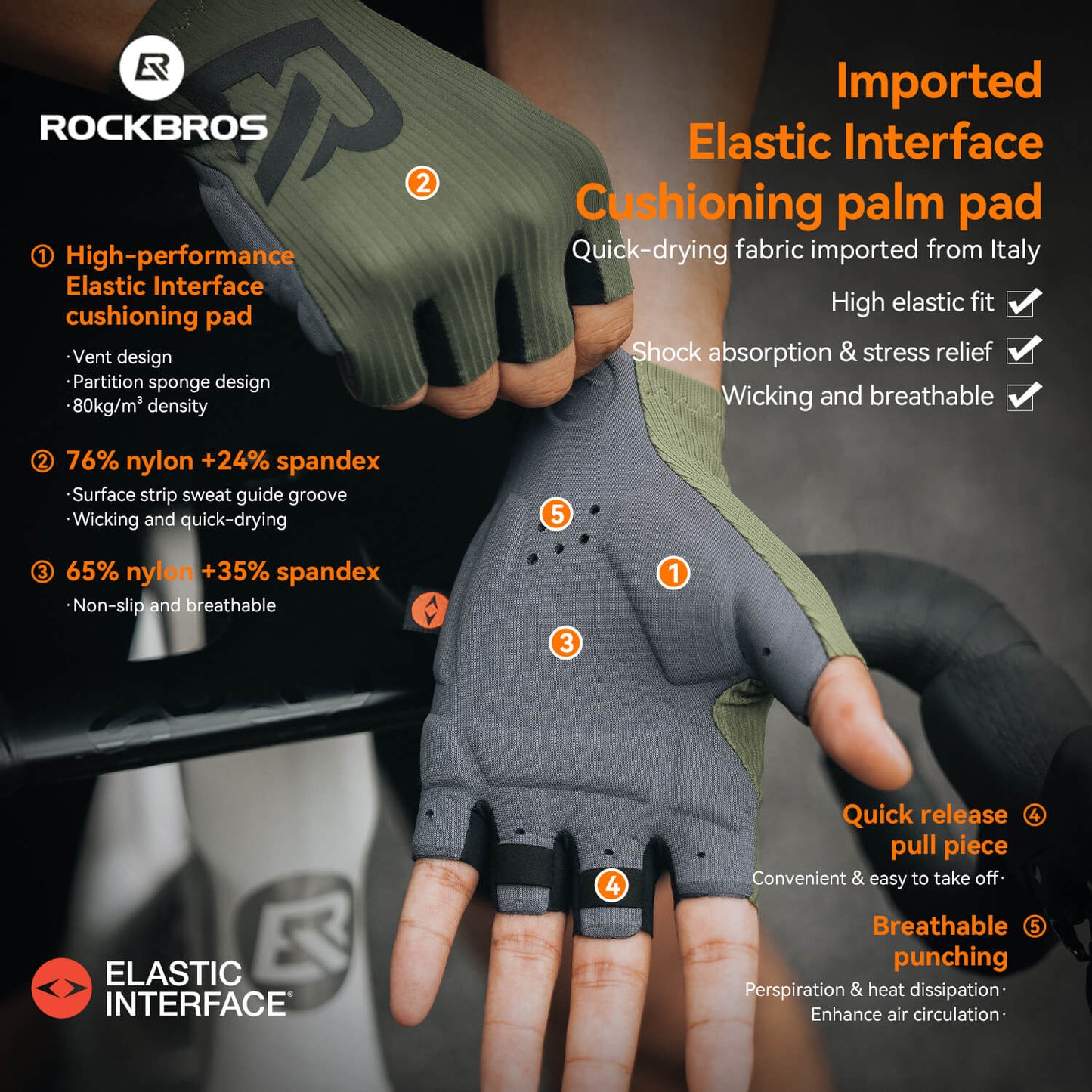 ROCKBROS Gel-Padded Half-Finger Cycling Gloves with Elastic Interface