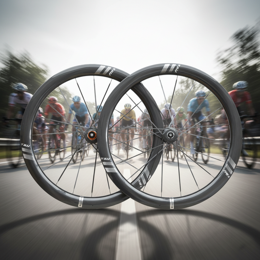 Pair of black bicycle wheels on a white background